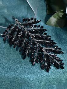 1pc Elegant Handmade Full Crystal Headband, Bridal Hair Accessory For Wedding, Holiday Party, And Daily Wear - Black - View 4