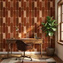 Retro Geometric Terracotta Brown Self-Adhesive Wallpaper, Medieval Modern Style Wall Decor, Suitable For Bedroom Backdrop, Living Room - A - View 3