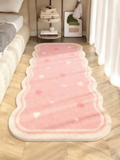 1 adet Pembe Kalp Şeklinde Suni Yün Halı, Dalgalı Uzun Halı Tasarımı, Yatak Başı, Yatak Odası, Oturma Odası, Çalışma Odası, Giyinme Odası, Makyaj Alanı, Ev Dekorasyonu İçin Uygundur
