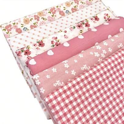 6 piezas de tela con estampado de flores de primavera y verano en serie rosa, tela con estampado de corazón a cuadros, tela decorativa adecuada para principiantes de bricolaje, corte previo, tapicería, cortinas, almohadas, bolsas y accesorios de manualidades DIY