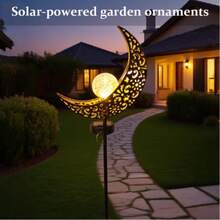 1pc Iron Art Moon Stake Light, Solar Powered Outdoor Lawn Patio Garden Landscape Lighting, Waterproof - Moon Earth Insert - View 5