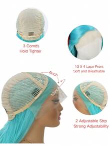 薄荷蓝合成蕾丝前假发，柔顺波浪卷，时尚女款；13x4高清薄荷绿蕾丝前假发，预修剪发际线，24英寸 - 淺藍色 - 查看 8
