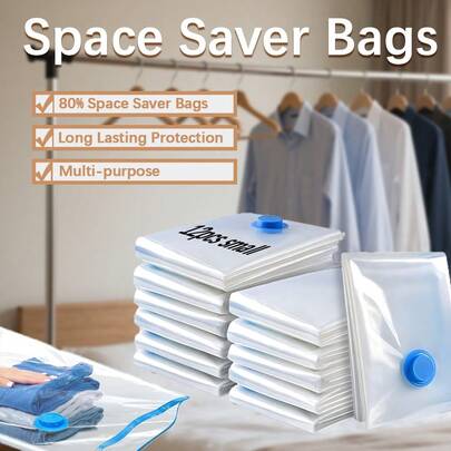 Vacuum Storage Bags For Clothes, Space Saving Compression Storage Bags, Heavy Duty, Stackable, Jumbo Size, Clear Packing Compression Bags,Travel Compression Bag,Space Saver Bags For Travel,Reusable Vacuum Storage Sealing Bags