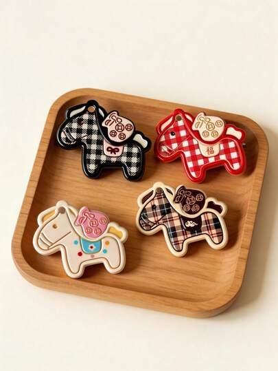 4个卡通马年“财源滚滚”发夹，可爱日常佩戴