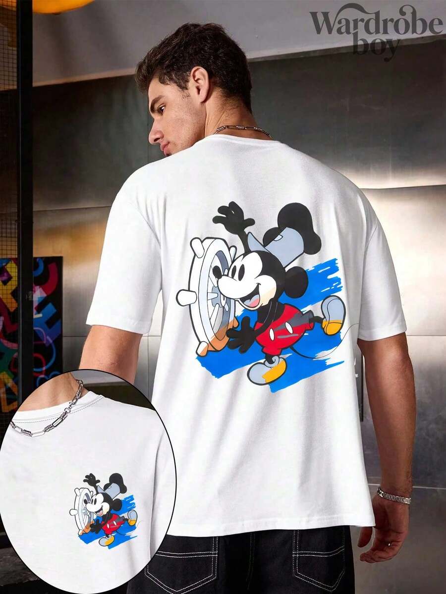 Disney-Licensed Printed T-Shirt, Featuring Captain Mickey Design, Perfect For Family Vacation Travel. This 2026 New Arrival Is Unisex, Crafted From High-Quality Pure Cotton, And Suitable For All Seasons. Its Comfortable And Breathable, With An Exquisite Design, Making It An Excellent Gift - 白色 - 查看 1