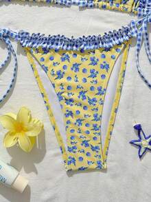 New Arrival Women's Cute Ruffle Trim Bikini Two Pieces Swimwear Set, Suitable For Beach, Hot Spring, Vacation - Yellow - View 7