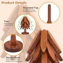 Natural Tree Trivet Set - 4 Wooden Trivets & 1 Stand - Heat Resistant Foldable Design - Durable & High - Tree Shape Trivets Hot Dishes - Multi-Functional Use - Special Texture - Interesting - Gỗ đỏ - Xem 3