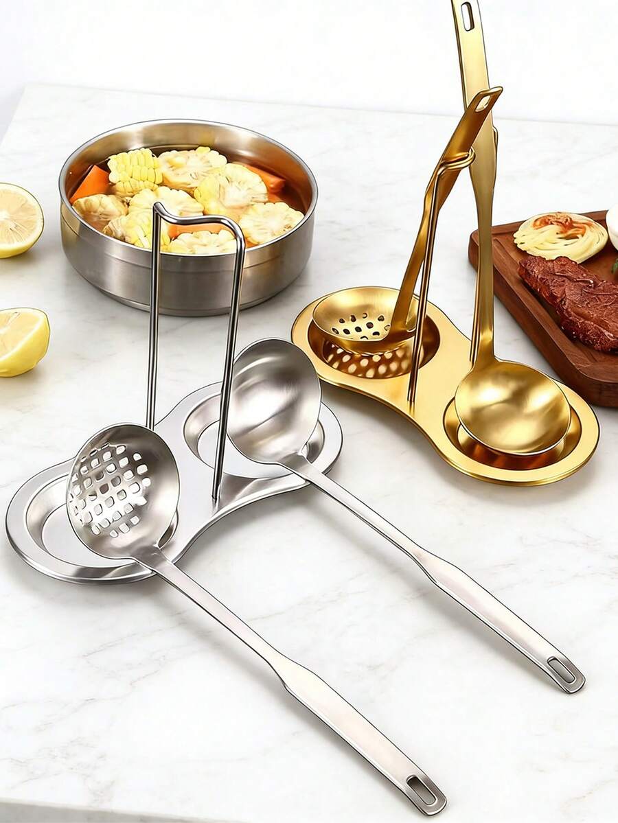 1pc Titanium Plated Stainless Steel Minimalist Western Style Soup Ladle Holder, Strainer Pot Rack, Multi-Purpose Kitchen Pot Rack - Multicolor - View 1