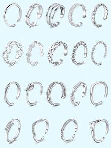 2件套脚趾环 可调节脚趾环 女士细脚趾环 开口脚趾环 夏季沙滩脚部饰品套装 - 銀色 - 查看 2