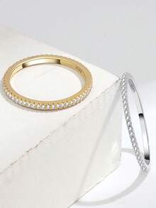 1 chiếc nhẫn cưới bằng bạc Sterling S925 đính đá Cubic Zirconia cho nữ, trang sức cưới cao cấp. - Bạc - Xem 2