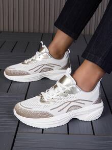 New Solid Color Comfortable & Breathable Men's Sports Shoes, Shock-Absorbing Elastic Casual Sneakers For All Seasons - white ash - View 5