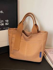 Túi tote vải canvas nhẹ, màu trơn, dung tích lớn, nhiều ngăn, kiểu dáng giản dị, phù hợp cho sinh viên đại học và sinh viên, túi đựng cơm trưa tiện dụng khi đi chơi, mua sắm, đi làm, du lịch, nghỉ mát, túi đa năng cho mẹ. - Nhiều màu - Xem 14