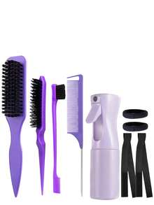 Unisex Slick Back Hair Brush Set, Nylon Teasing And Smoothing Brush Kit With Rat Tail Comb, Edge Brush, Spray Bottle And Hair Ties For Sleek Bun, Ponytail, Parting, Backcombing, Hairline Styling And Flyaway Control - Multicolor - View 16
