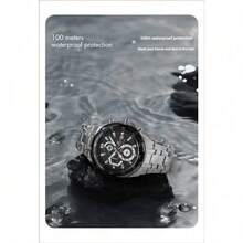 Đồng hồ Casio Edifice Business Sports Quartz dành cho nam, chống nước 100M, dây đeo thép không gỉ, mặt số lớn, đa chức năng. - Một cỡ - Xem 6