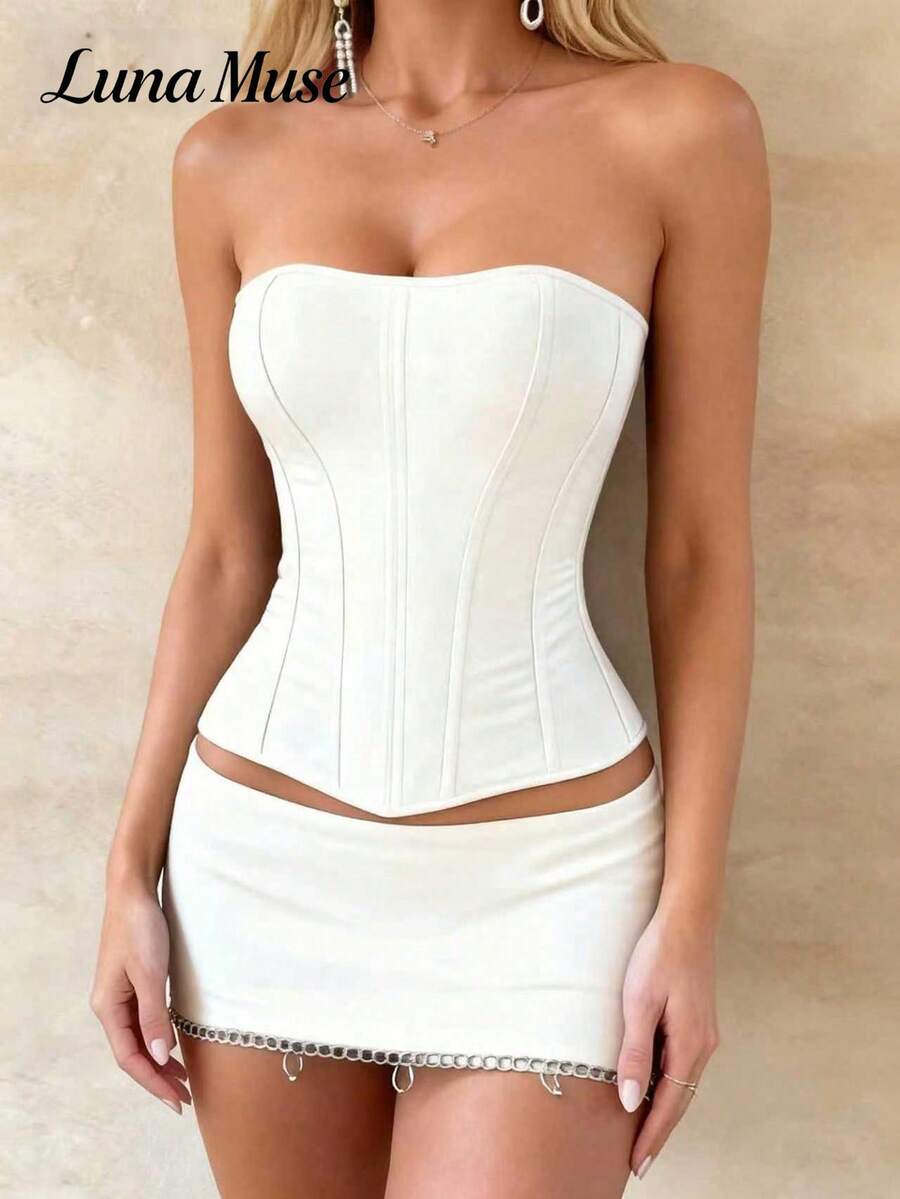 Áo corset nữ Luna Muse mùa xuân/hè kiểu dáng mới, khóa kéo, màu đen, kiểu dáng cổ điển màu đen, áo crop top dây ngắn gợi cảm, kiểu áo hai dây, thanh lịch, cao cấp, phù hợp cho mặc hàng ngày, dự tiệc, kỳ nghỉ, thường ngày, hẹn hò, dạo phố, biểu diễn, ngoài trời, đi học, phong cách punk, Lễ Tạ ơn, lễ hội âm nhạc, Ngày Valentine, tiệc năm mới, sự kiện.