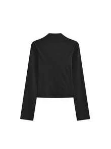 复古韩版打底T恤衫（随机星形印花） - 黑色 - 查看 6