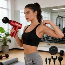 Portable Mini Fascia Gun, Rechargeable, With 4 Interchangeable Massage Heads, A Home-Use Electric Massage Gun For Muscle Fascia. - Red - View 2
