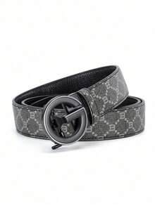 Men's High-End Zinc Alloy Letter Automatic Buckle Leather Belt, Casual Versatile Minimalist Strap, Random Pattern Cutting - Multicolor - View 5