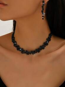 Women's Jewelry Set Necklace Earrings 3 PiecesGeometric Pattern Elegant Party/Wedding Accessories - Black - View 2