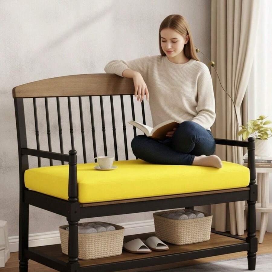 Đệm ghế dài chống tia UV trong nhà và ngoài trời – Màu đen, 100*50*8 cm | Đệm ghế - Màu vàng - Xem 1