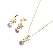 Women's Semi-Jewelry Set, 18k Gold Plated, Necklace, Earrings, Click Clasp, Bow Detail, Crystal Cubic Zirconia - Vàng - Xem 6