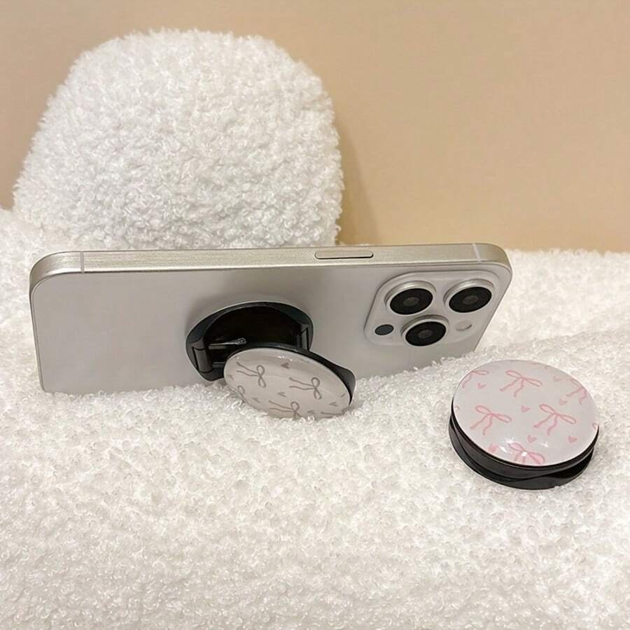 蝴蝶结图案圆形3D手机支架，一体式可折叠伸缩手机支架 - 彩色 - 查看 1