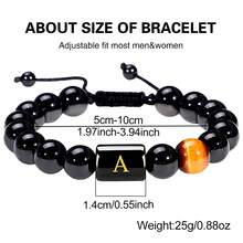 男士 10 毫米黑曜石手链，配有 26 个字母编织可调节珠子。 - 手鍊 - 查看 2