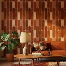 Retro Geometric Terracotta Brown Self-Adhesive Wallpaper, Medieval Modern Style Wall Decor, Suitable For Bedroom Backdrop, Living Room - A - View 4