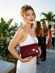 Gucci 1PC Detachable Chain Mini Burgundy Patent Leather Pouch - Luxury Elegant Style, Logo Print Detail, Foldable Shape, Versatile Crossbody Bag For Party & Daily Carry - Red - View 1