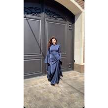 Slim Fashion Temperament Swinging Sleeve Evening Dress - Blue - View 4