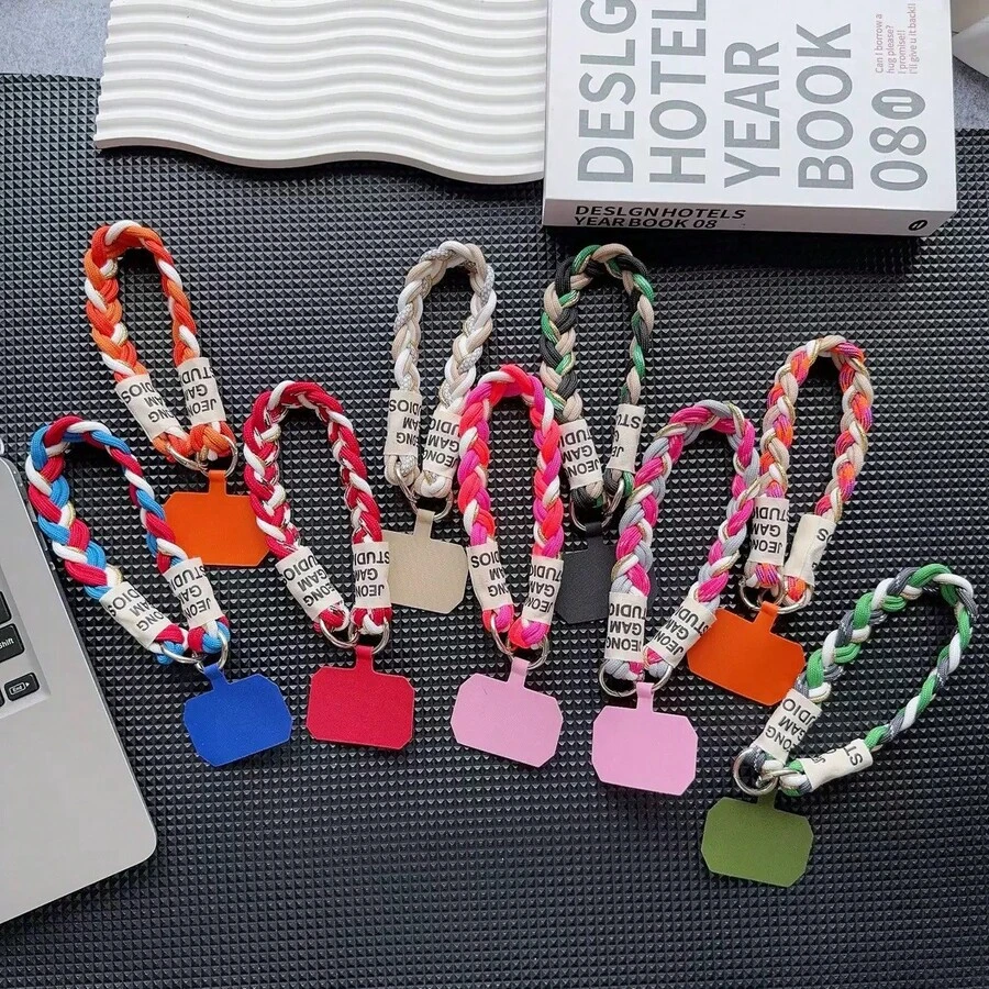 1条多功能双耳耳机挂绳，彩色编织绳，适用于水瓶、手机壳、钥匙链，时尚美观