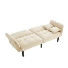 Adjustable 2-In-1 Sofa Bed – Two-Seater With Velvet Upholstery, Folding Armrests And A Sleeping Function, Ideal For Small Spaces - Apricot - View 4