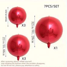 7个红色圆形铝箔气球（32英寸1个，22英寸3个，10英寸3个），适用于婚礼、生日、情人节、周年纪念日、母亲节、父亲节、毕业派对装饰，4D球形气球 - 紅色 - 查看 7