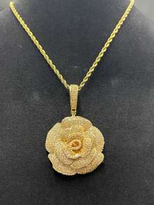 Unisex Hip Hop Rose Flower Pendant Necklace, Brass Cubic Zirconia Micro Pave Cute Petite Floral Necklace - Flowers - View 5