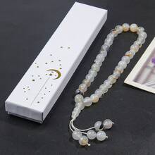 33pcs 10mm Agate Bead Bracelet, Comes With Elegant Gift Box, Prayer Beads Bracelet, Suitable For Eid Al-Fitr, Ramadan Gifts - White - View 1