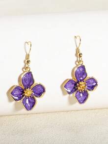 1 Đôi bông tai thời trang, thanh lịch, sang trọng, ngọt ngào, tối giản, đa năng, làm bằng men hình hoa bốn cánh, cỏ ba lá năm cánh, hoa cúc sáu cánh, có các màu hồng, trắng, đỏ tươi, cam, tím, đỏ, xanh lá cây, thích hợp để đeo hàng ngày vào mùa xuân/hè và đi nghỉ mát. - Màu tím - Xem 3