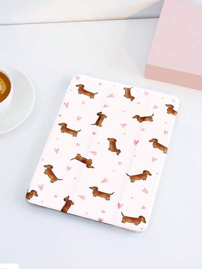 1个卡通小狗爱心图案平板电脑保护套，带笔槽，防摔，三折支架，兼容iPad 10.2英寸、iPad Pro 11英寸（2021/2020/第十代）、(A16) 11英寸（第十一代/2025）、第八/第九/第十代、Galaxy Tab A8 10.5英寸（2022）、Matepad 10.4英寸/Tab，支持睡眠/唤醒功能，浪漫个性化礼物