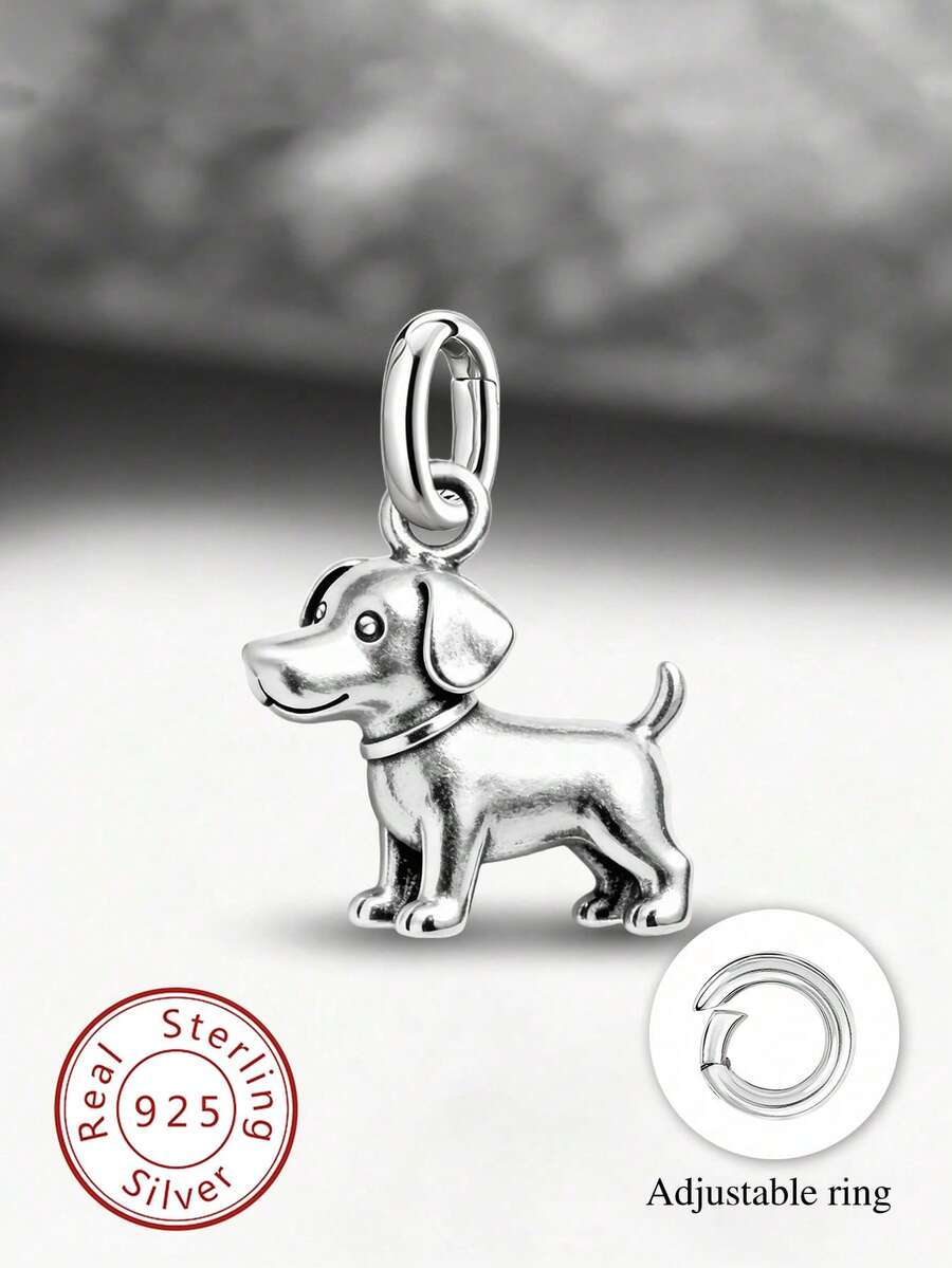 Mặt dây chuyền hình chú cún con kiểu cổ điển tối giản và độc đáo bằng bạc sterling 925, trang sức tinh tế phù hợp cho cả nam và nữ.