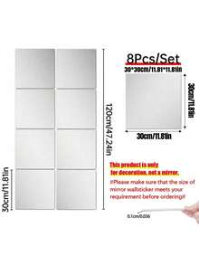 4pcs/Set Pmma Mirror Wall Stickers, Classic Square Room Decoration Stickers - Silver - View 10