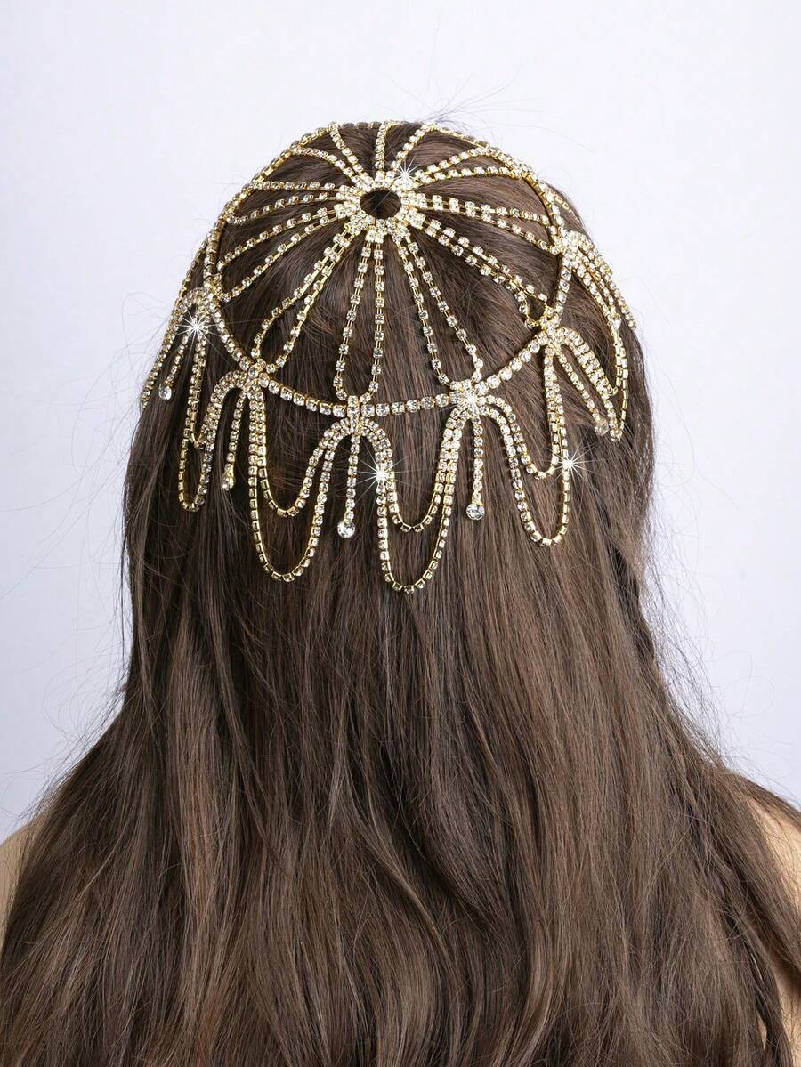 Cadena para la cabeza de cristal y strass con múltiples capas, de estilo bohemio, accesorio de joyería para el cabello encantador para mujeres, fiestas, bailes de graduación y banquetes - Multicolor - Ver 1