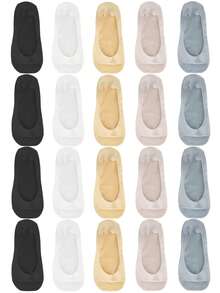 1/5/10 Đôi tất nữ mùa hè bằng lưới thấm mồ hôi, mỏng nhẹ, miệng nông, mềm mại, co giãn, chống trượt bằng silicon, kiểu dáng thường ngày, thích hợp đi thuyền. - Nhiều màu - Xem 21