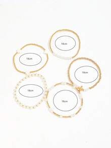 Bộ 5 vòng tay hạt ngọc trai giả CCB, vòng tay hạt co giãn hình chữ thập tối giản thời trang cá nhân hóa dành cho nữ. - Vàng - Xem 6