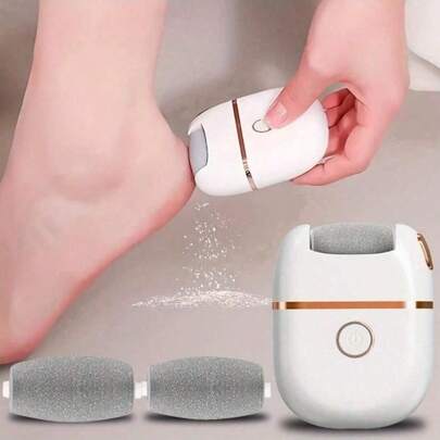 Rechargeable Electric Foot Callus Remover, Comes With 2 Replacement Heads For Removing Dead Skin And Polishing. USB Powered. Sleek Dual-Color Design (White And Gold). Ergonomic Handle For Comfortable Use. Ideal Gift For Family And Friends On Valentine's Day And Christmas.