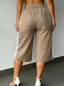 Quần short Bermuda dệt kim dành cho nữ, có sọc bên hông và chi tiết tiện dụng, ống quần thẳng, không co giãn, thích hợp cho mùa hè. - Màu Khaki - Xem 3