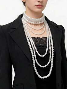1 Bộ dây chuyền ngọc trai nhiều lớp, trang sức thủ công kiểu cung đình cổ điển, thiết kế mặt dây chuyền nhiều lớp, thanh lịch và quyến rũ. - dây chuyền ngọc trai nhiều lớp - Xem 3