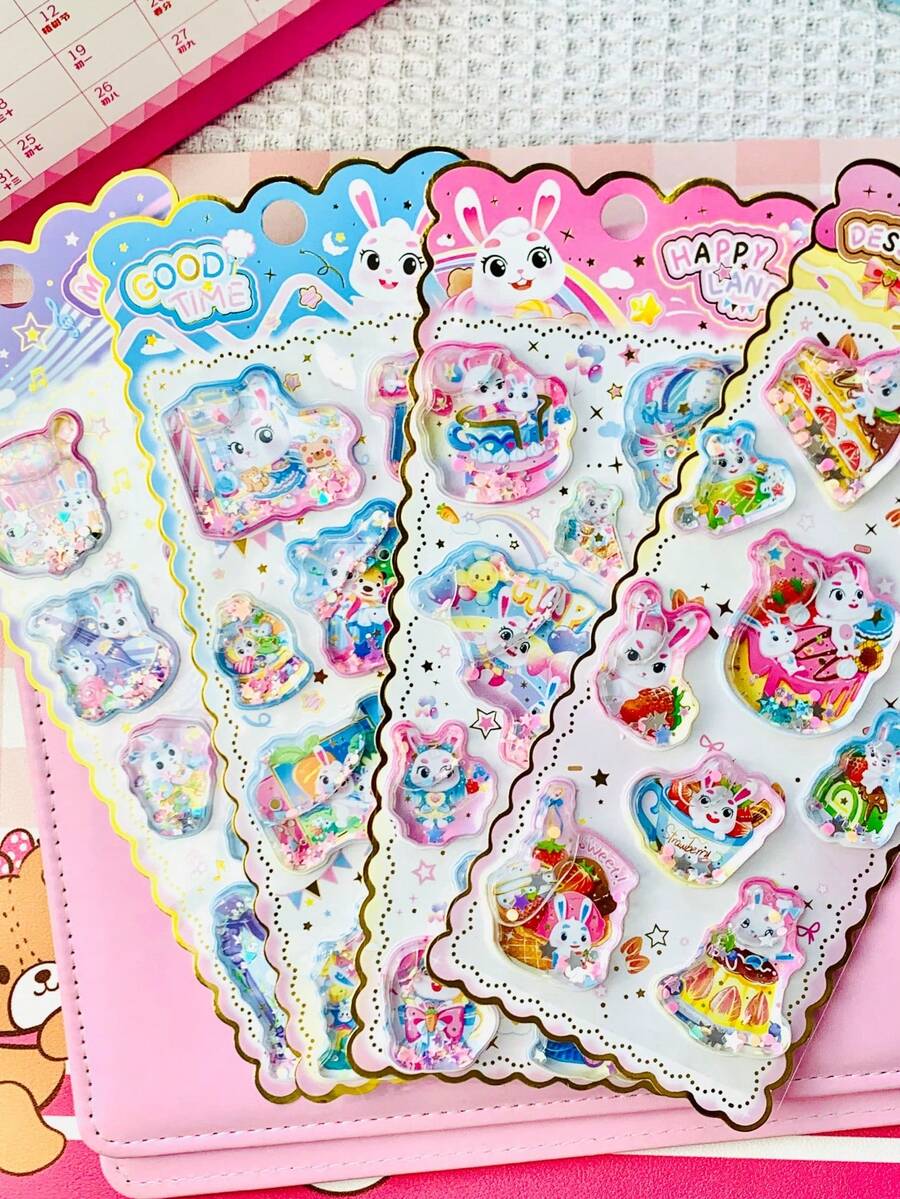 Replacement Sticker Set - Second Edition High-Quality Premium Rabbit Design Stickers. Perfectly Suitable For Decorating Smartphones, Laptops, Luggage, Water Bottles, Skateboards, Guitars, And More. An Ideal Choice For Daily Use, Children's Birthday Gifts, Back-To-School Supplies, Travel Accessories, And Teenage Room Decor. - Multicolor - View 1
