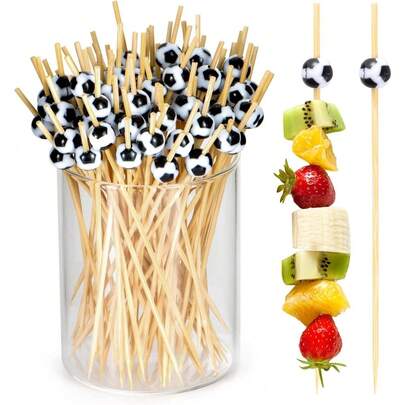 25/60/100pcs/Pack Disposable Black & White Football Themed Cocktail, Sushi, Fruit Picks, Cocktail Bamboo Skewers, Decoration Toothpicks For Party, Wedding, Cake, Dessert