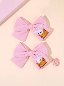 2个复活节女孩优雅蝴蝶结发夹，可爱卡通蝴蝶结发卡 - 彩色 - 查看 1