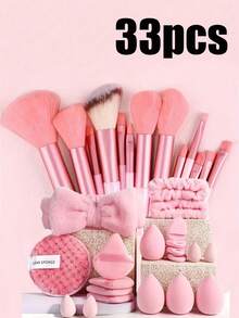 33pcs Makeup Brush Set (With Drawstring Pouch), Including Blush Brush, Foundation Brush, Eyeshadow Brush, Contour Brush, Eyeshadow Brush, Soft Hair Brush, Blush Brush, Professional Makeup Brush Set, Women Makeup Brush Set, Face Cleansing Brush Set, Makeup Brush Set, Makeup Brush Set, Makeup Brush Set, Complete Makeup Brush Set, Makeup Brush Set, Makeup Brush Set, Makeup Gift Set - Multicolor - View 1