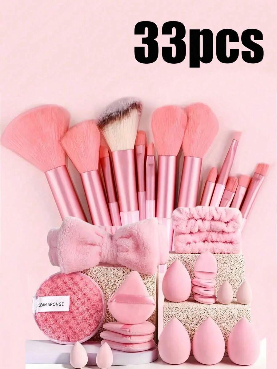 33pcs Makeup Brush Set (With Drawstring Pouch), Including Blush Brush, Foundation Brush, Eyeshadow Brush, Contour Brush, Eyeshadow Brush, Soft Hair Brush, Blush Brush, Professional Makeup Brush Set, Women Makeup Brush Set, Face Cleansing Brush Set, Makeup Brush Set, Makeup Brush Set, Makeup Brush Set, Complete Makeup Brush Set, Makeup Brush Set, Makeup Brush Set, Makeup Gift Set - Multicolor - View 1